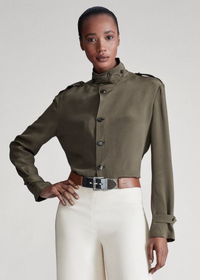 Camisa Ralph Lauren Mujer Verde Oliva - Ansley Silk Marocain - RBVFC2150